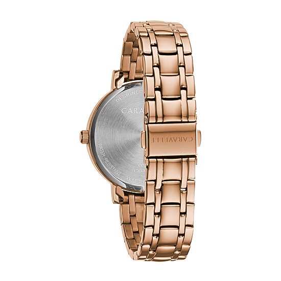Caravelle Designed By Bulova Womens Rose Goldtone Stainless Steel Bracelet Watch 44l252