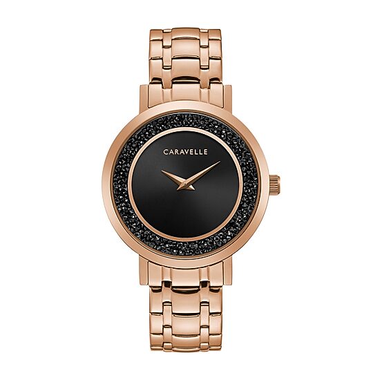 Caravelle Designed By Bulova Womens Rose Goldtone Stainless Steel Bracelet Watch 44l252