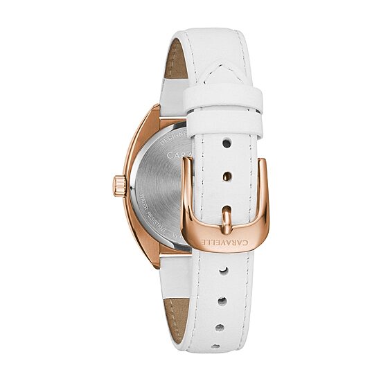 Caravelle Designed By Bulova Womens White Leather Strap Watch 44l251