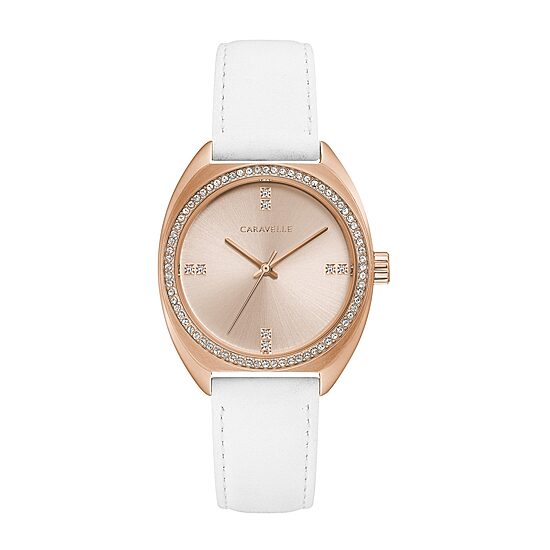 Caravelle Designed By Bulova Womens White Leather Strap Watch 44l251
