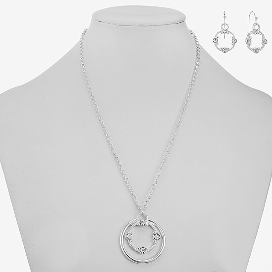 Liz Claiborne Silver Tone Pendant Necklace And Drop Earring Womens 2-pc. Jewelry Set