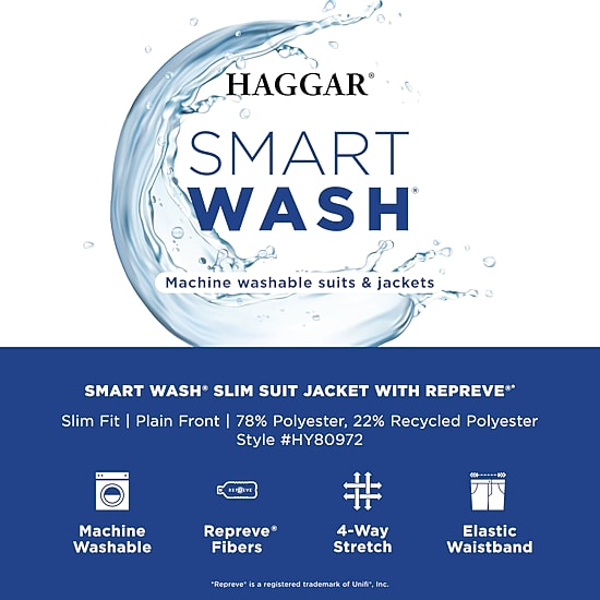 Haggar Smart Wash With Repreve Mens Stretch Fabric Slim Fit Flat Front Suit Pant