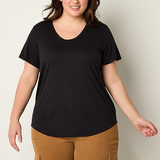 A.N.A Womens Plus Scoop Neck Short Sleeve T-Shirt
