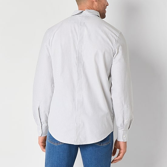 St. John's Bay Performance Oxford Mens Easy-on + Easy-off Seated Wear Long Sleeve Classic Fit Button-Down Shirt