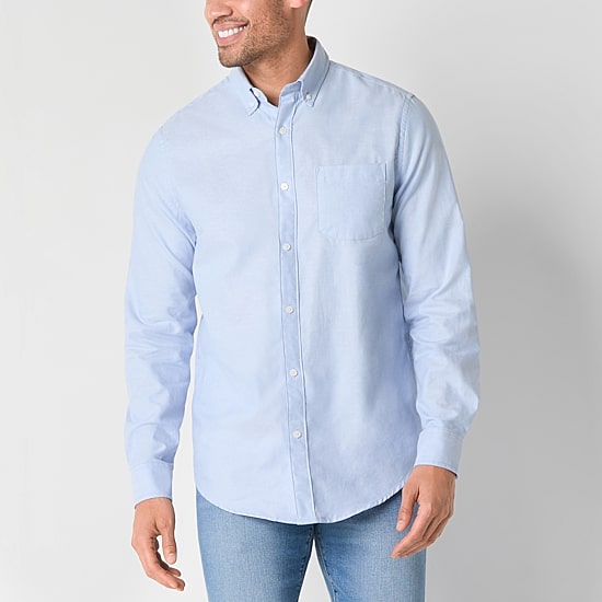 St. John's Bay Performance Oxford Dexterity Mens Easy-on + Easy-off Long Sleeve Classic Fit Button-Down Shirt