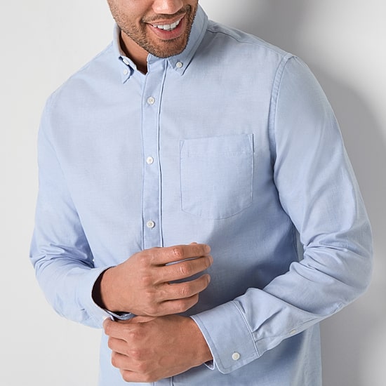 St. John's Bay Performance Oxford Dexterity Mens Easy-on + Easy-off Long Sleeve Classic Fit Button-Down Shirt