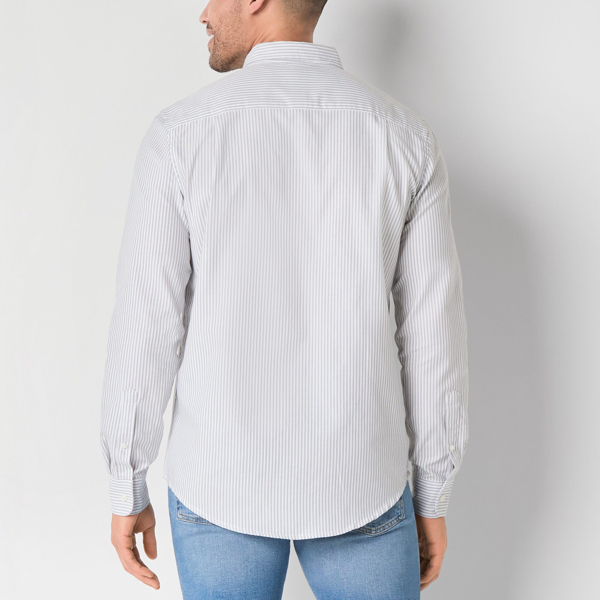 St. John's Bay Performance Oxford Dexterity Mens Easy-on + Easy-off Long Sleeve Classic Fit Button-Down Shirt