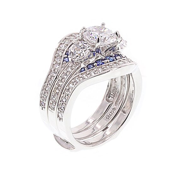 Diamonart® Cubic Zirconia and Lab-Created Blue Sapphire Sterling Silver Engagement Ring and Enhancer