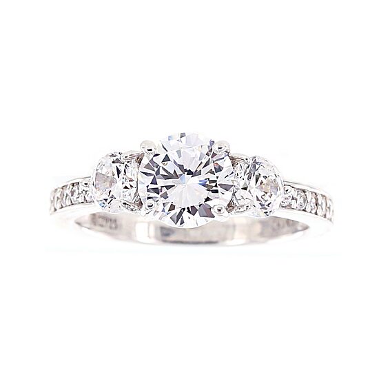 Diamonart® Cubic Zirconia and Lab-Created Blue Sapphire Sterling Silver Engagement Ring and Enhancer