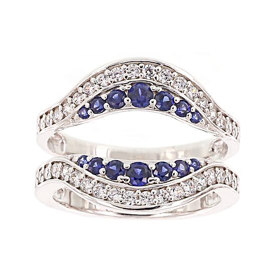 Diamonart® Cubic Zirconia and Lab-Created Blue Sapphire Sterling Silver Engagement Ring and Enhancer
