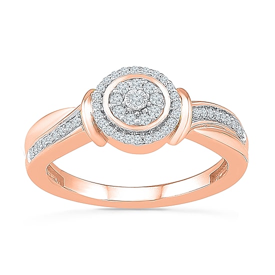 Womens 1/5 CT. Natural White Diamond 10K Gold Round Halo Engagement Ring