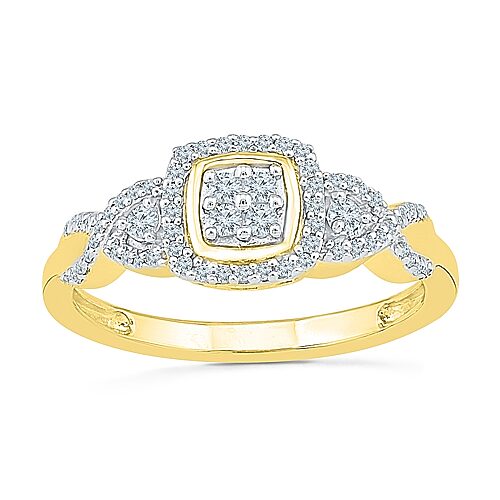 Modern Bride Womens 1/4 Ct. T.w. Natural White Diamond 10k Gold Cushion Engagement Ring In Yellow
