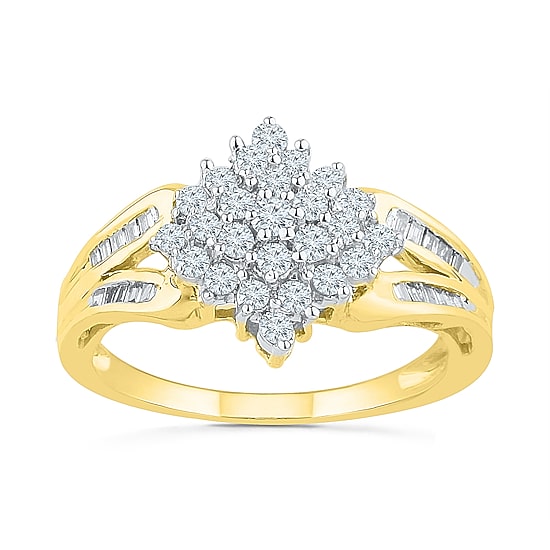 Womens 1/2 CT. T.W. Natural White Diamond 10K Gold Side Stone Engagement Ring