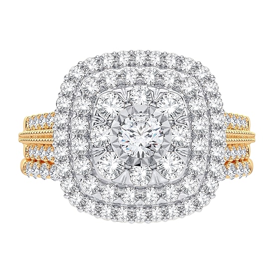 1 CT. T.W. Natural Diamond Cushion Side Stone Halo Engagement Ring in 10K or 14K Gold