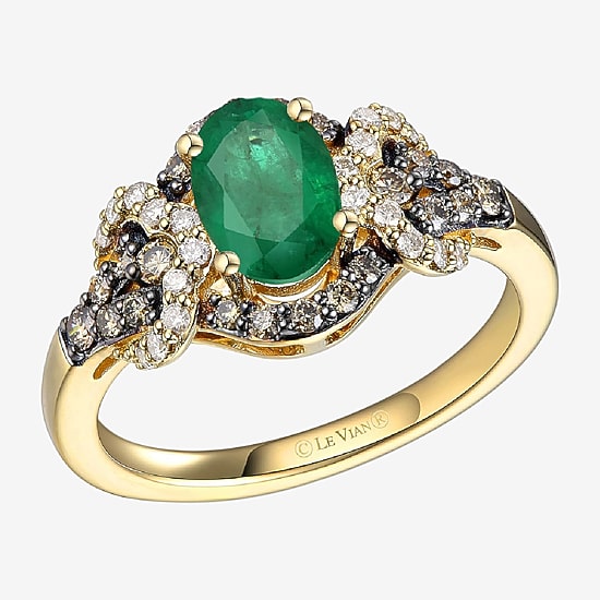 Le Vian® Grand Sample Sale™ Ring featuring 5/8 CT. Emerald 1/3 CT. Chocolate Diamonds® 1/8 CT. Nude Diamonds™  set in 14K Honey Gold™