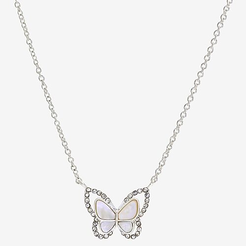 Sparkle Allure Womens White Mother Of Pearl Pure Silver Over Brass Butterfly 16 Inch Pendant Necklace, One Size