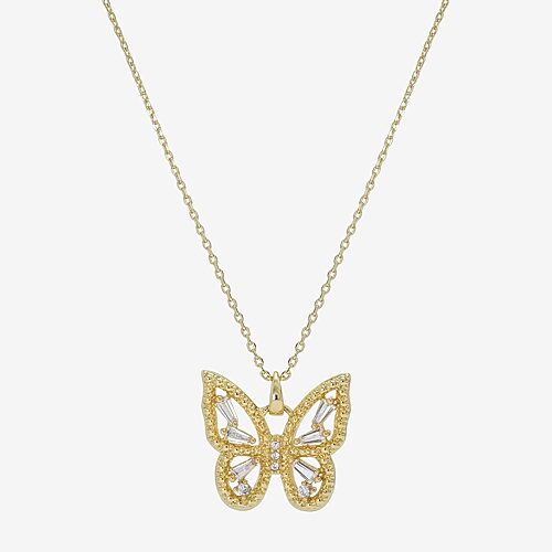 Sparkle Allure Womens Cubic Zirconia 14K Gold Over Brass Butterfly 16 Inch Pendant Necklace, One Size