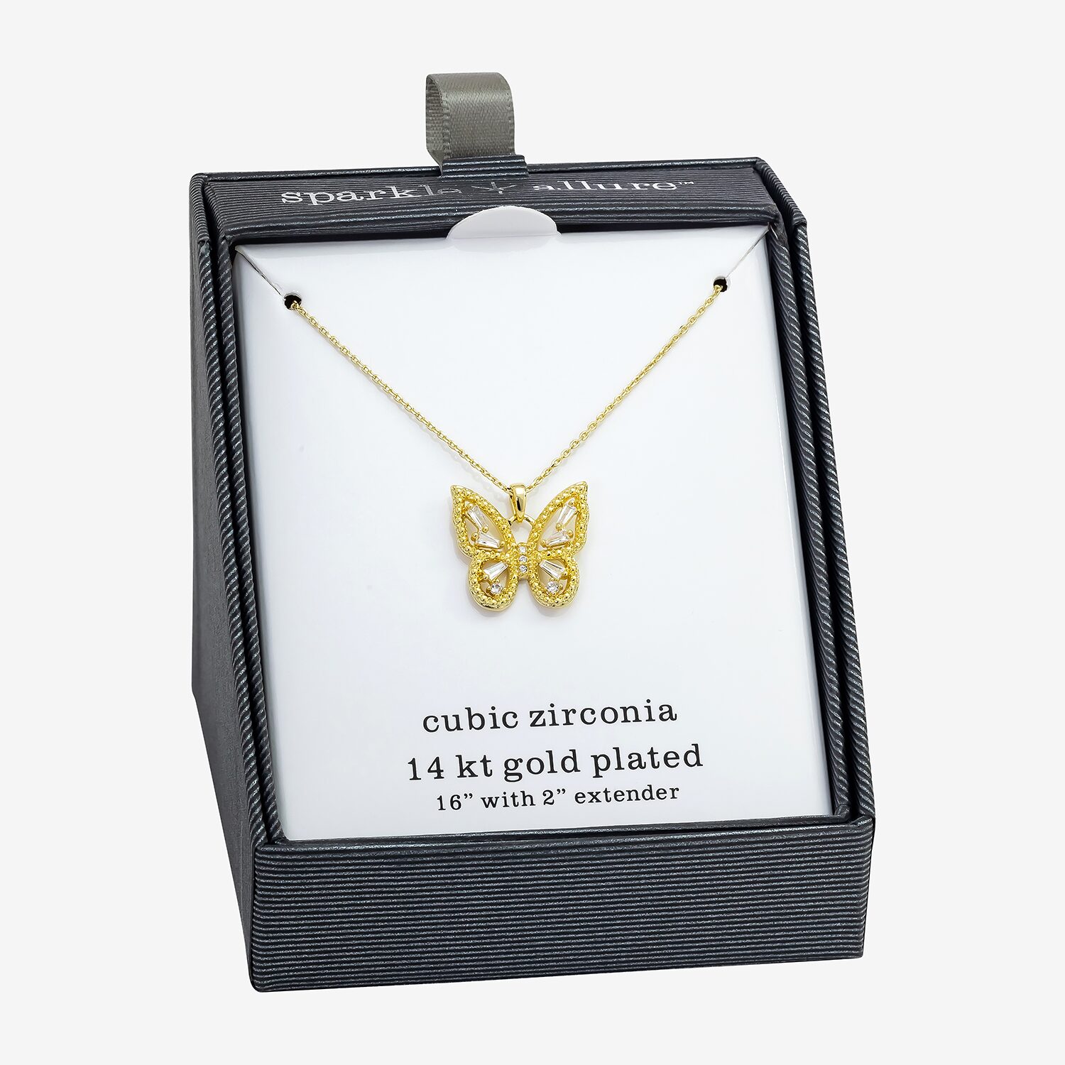 Sparkle Allure Womens Cubic Zirconia 14K Gold Over Brass Butterfly 16 Inch Pendant Necklace