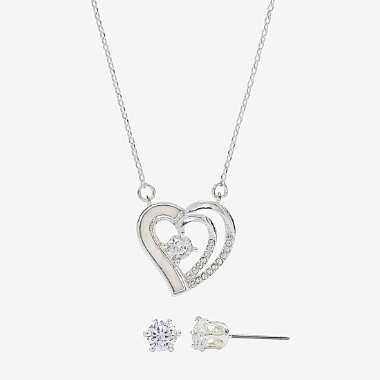 Sparkle Allure Womens Cubic Zirconia Pure Silver Over Brass Heart 2-pc. Jewelry Set