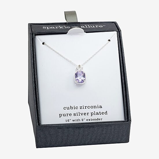 Sparkle Allure Womens Purple Cubic Zirconia Pure Silver Over Brass 16 Inch Pendant Necklace