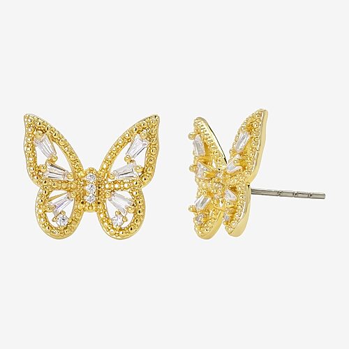 Sparkle Allure Cubic Zirconia 14K Gold Over Brass 12.5mm Butterfly Stud Earrings, One Size