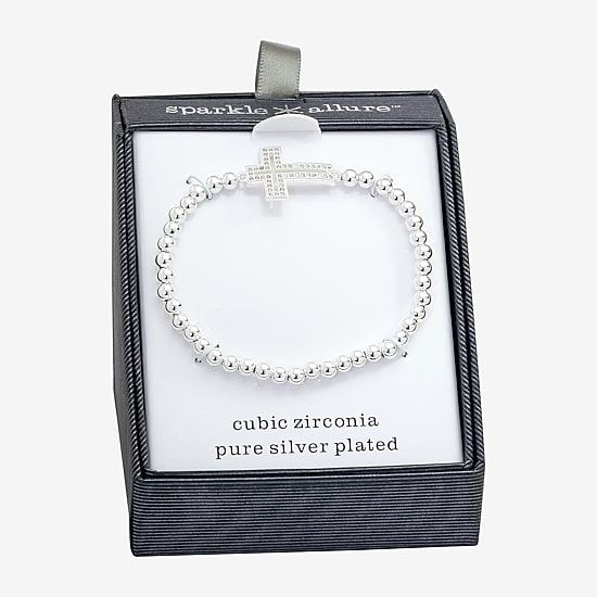 Sparkle Allure Womens Cubic Zirconia Cross Beaded Bracelet