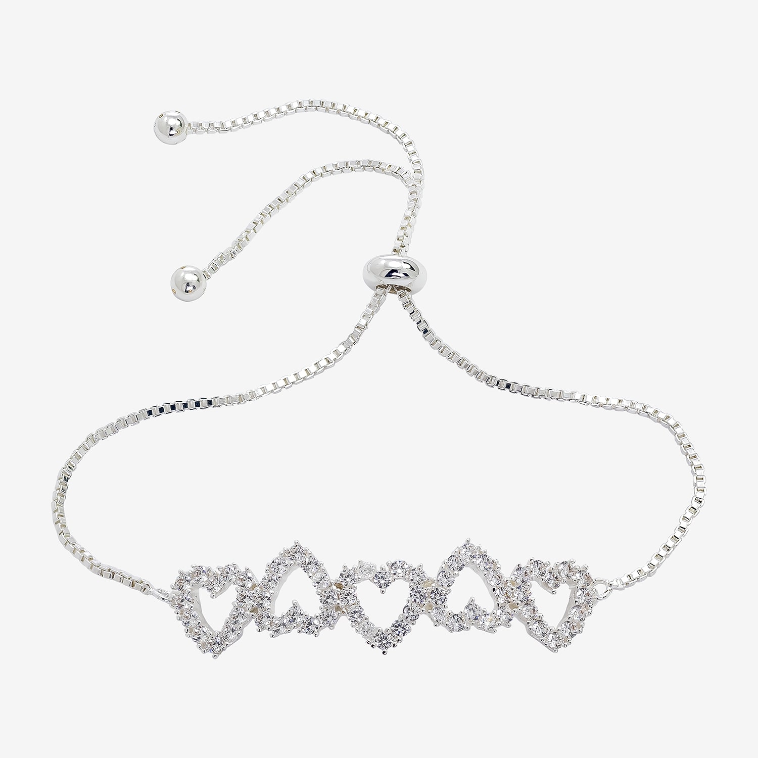 Sparkle Allure Womens Cubic Zirconia Heart Bolo Bracelet