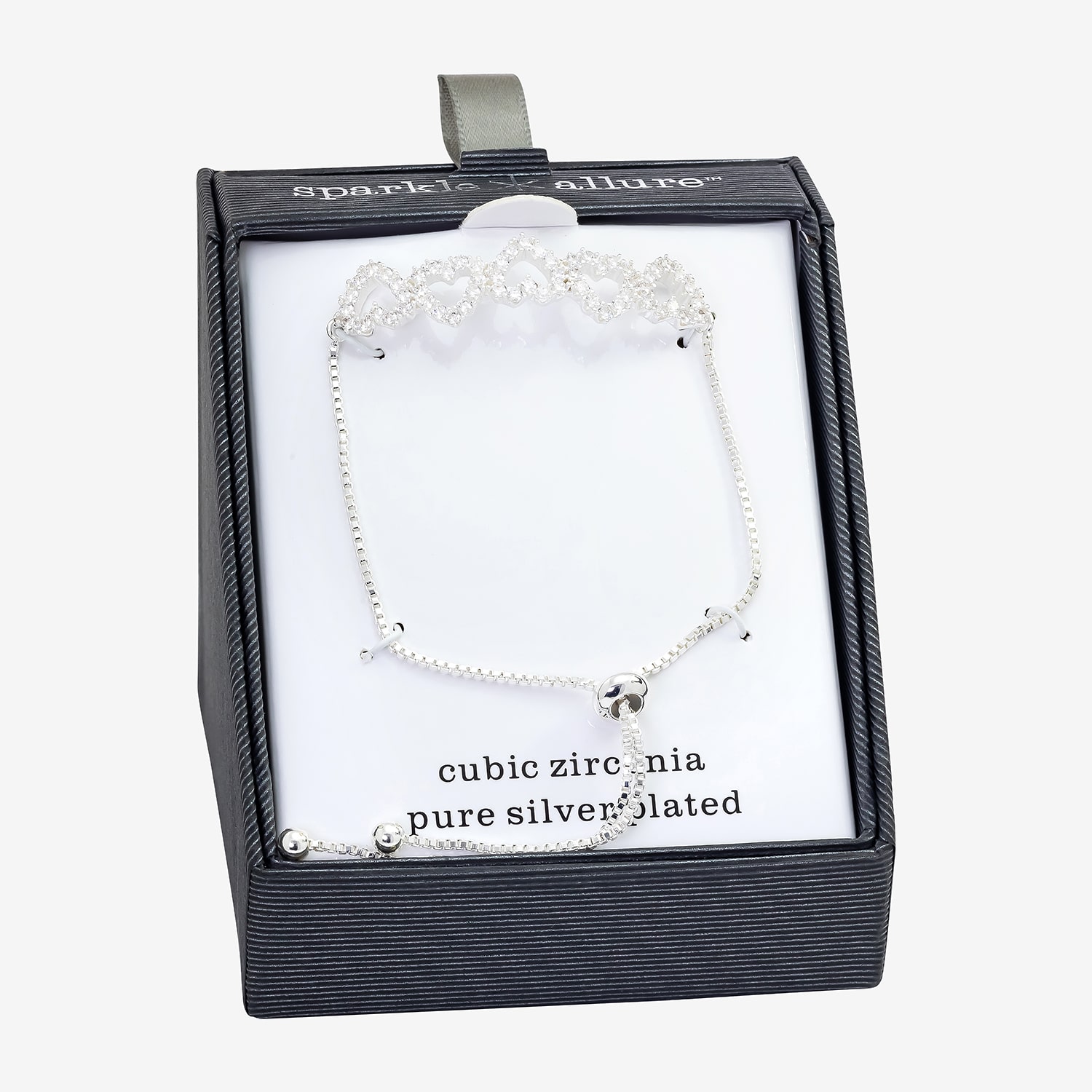 Sparkle Allure Womens Cubic Zirconia Heart Bolo Bracelet