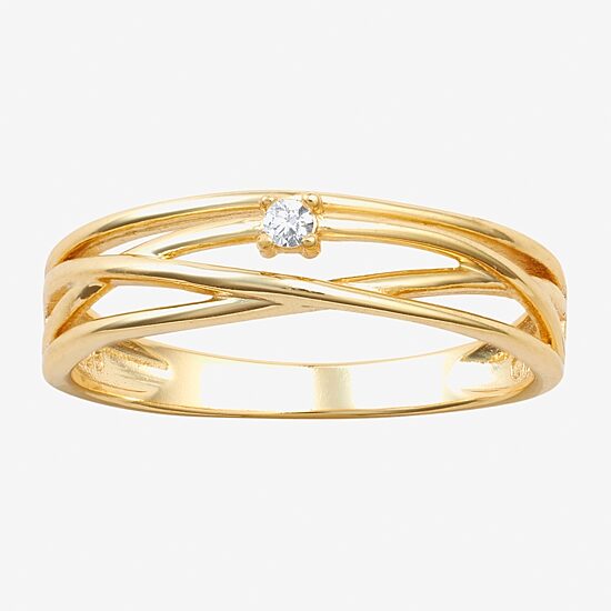 Silver Treasures Womens Cubic Zirconia 24K Gold Over Silver Round Crossover Band