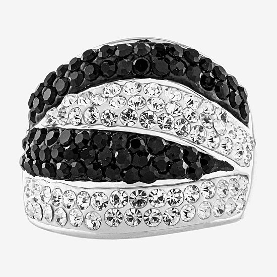 Sparkle Allure Womens Black Crystal Pure Silver Over Brass Dome Cocktail Ring
