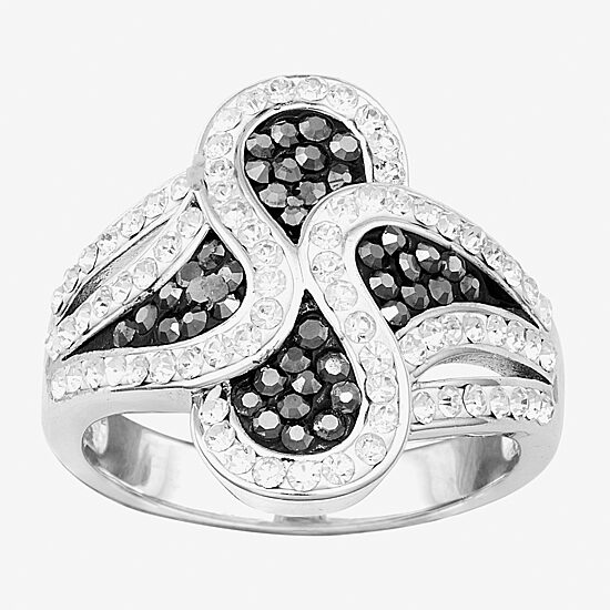 Sparkle Allure Womens Black Crystal Pure Silver Over Brass Cocktail Ring