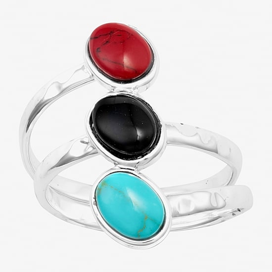 Sparkle Allure Simulated Red Jasper Simulated Turquoise Sodalite Pure Silver Over Brass Cocktail Ring