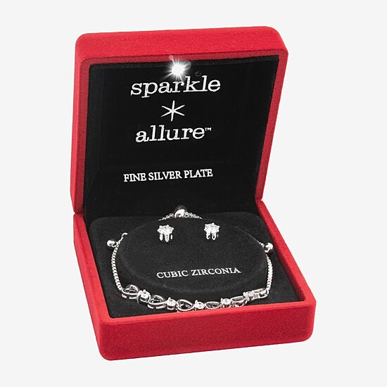 Sparkle Allure Light Up Box Womens Cubic Zirconia Pure Silver Over Brass Heart 2-pc. Jewelry Set