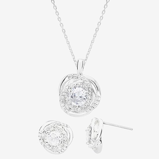 Sparkle Allure Light Up Box Love Womens Cubic Zirconia Pure Silver Over Brass Knot 2-pc. Jewelry Set