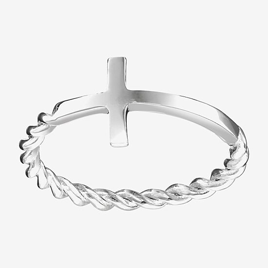 Silver Treasures Womens 2MM Sterling Silver Cross Band