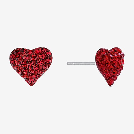 Silver Treasures Red Crystal Sterling Silver 10mm Heart Stud Earrings