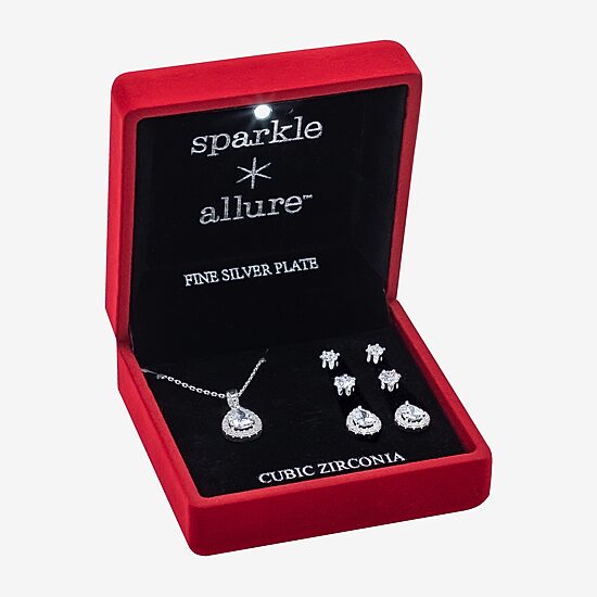 Sparkle Allure Light Up Box Womens Cubic Zirconia Pure Silver Over Brass 4-pc. Jewelry Set