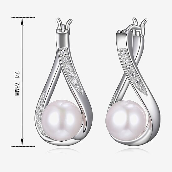 Womens Diamond Accent White Cultured Freshwater Pearl Sterling Silver Drop Earrings