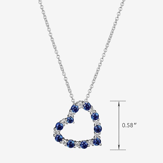 Womens Lab Grown Blue Sapphire & 1/7 CT. T.W. Lab Grown White Diamond Sterling Silver Heart Pendant Necklace