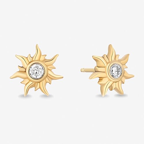 Enchanted Disney Fine Jewelry 1/10 CT. T.W. Natural White Diamond 14K Gold Over Silver 9.5mm Rapunzel Stud Earrings, One Size, Gold Over Silver