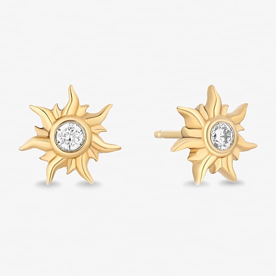Enchanted Disney Fine Jewelry 1/10 CT. T.W. Natural White Diamond 14K Gold Over Silver 9.5mm Rapunzel Stud Earrings