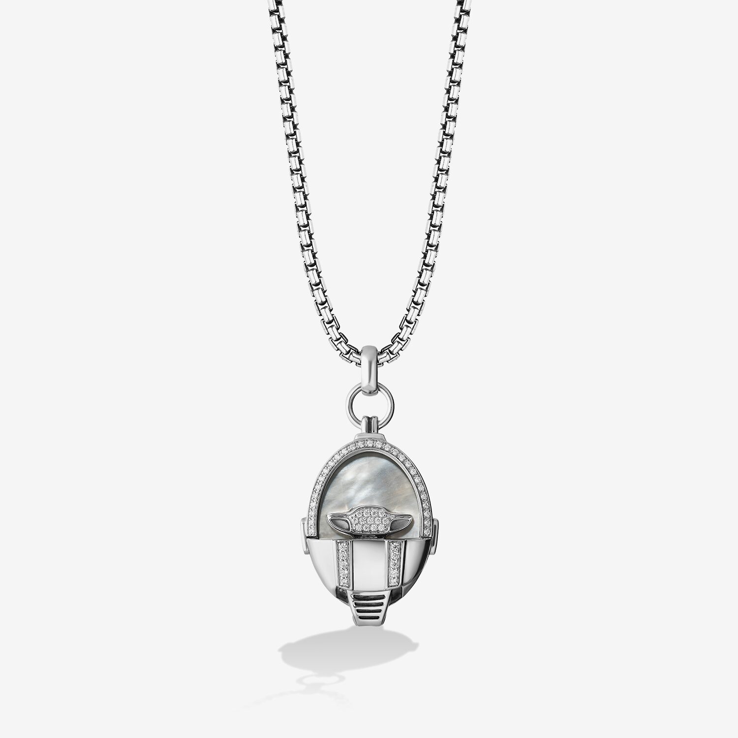 Star Wars Fine Jewelry Grogu Womens White Mother Of Pearl Sterling Silver 17 1/2 Inch Locket Necklace
