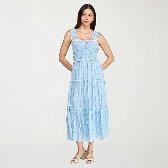 Trixxi Womens Juniors Square Neck Sleeveless Floral A-Line Dress