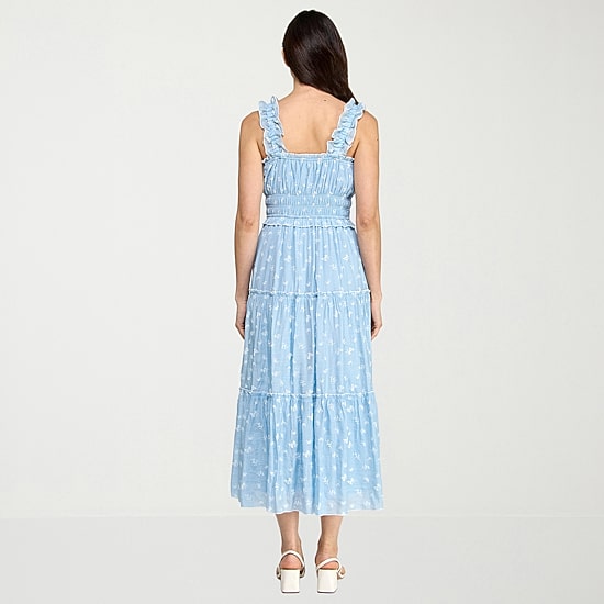 Trixxi Womens Juniors Square Neck Sleeveless Floral A-Line Dress