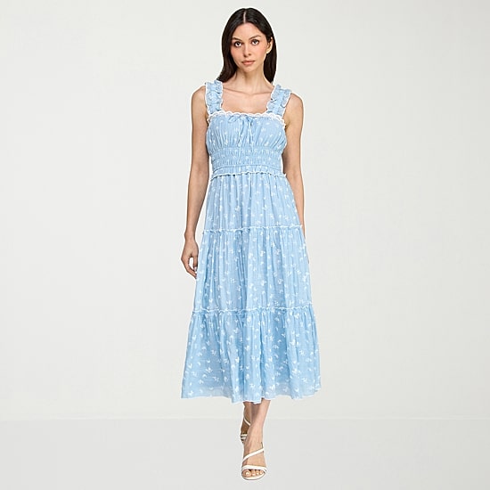 Trixxi Womens Juniors Square Neck Sleeveless Floral A-Line Dress