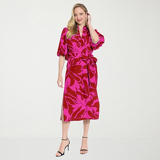Clover And Sloane Womens Midi V Neck Short Sleeve Floral Shift Dress