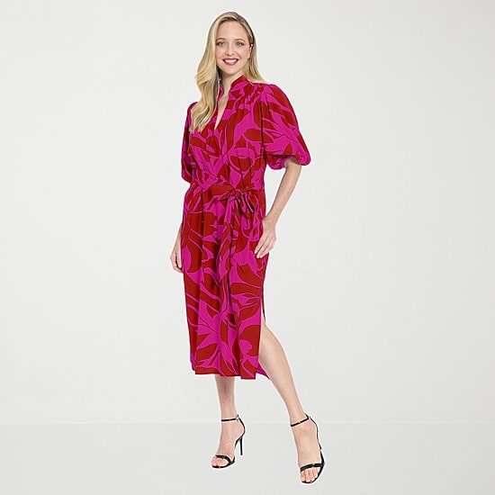 Clover And Sloane Womens Midi V Neck Short Sleeve Floral Shift Dress