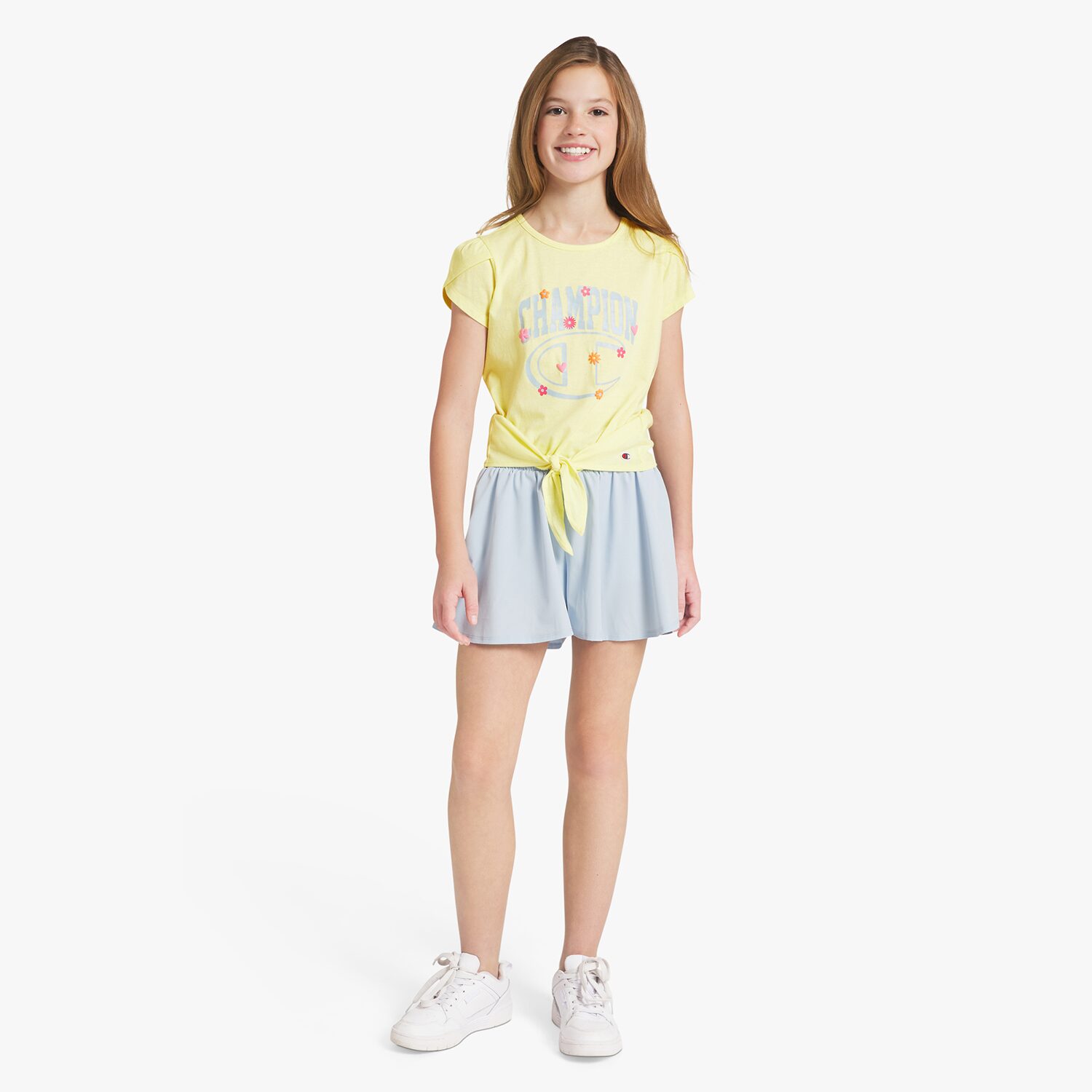 Champion Tie Front Big Kid Girls Round Neck Short Sleeve Regular Fit Graphic T-Shirt