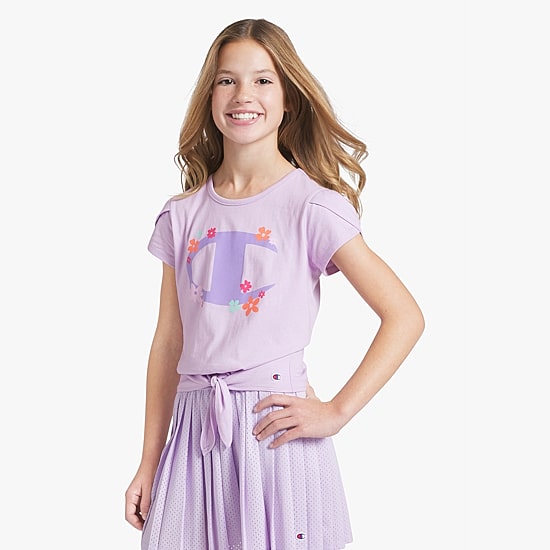Champion Tie Front Big Kid Girls Round Neck Short Sleeve Regular Fit Graphic T-Shirt