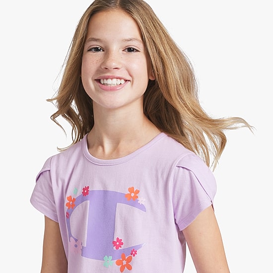 Champion Tie Front Big Kid Girls Round Neck Short Sleeve Regular Fit Graphic T-Shirt